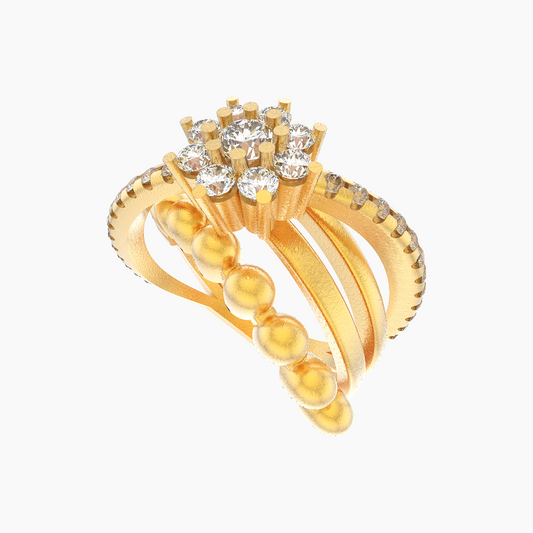Stylish Golden Diamond Cluster Ring